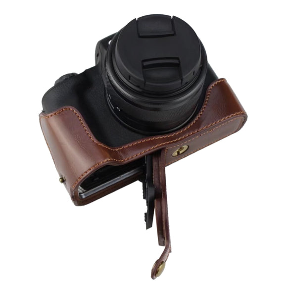 1/4 inch Thread PU Leather Camera Half Case Base for Canon EOS M50 / M50 Mark II (Brown)