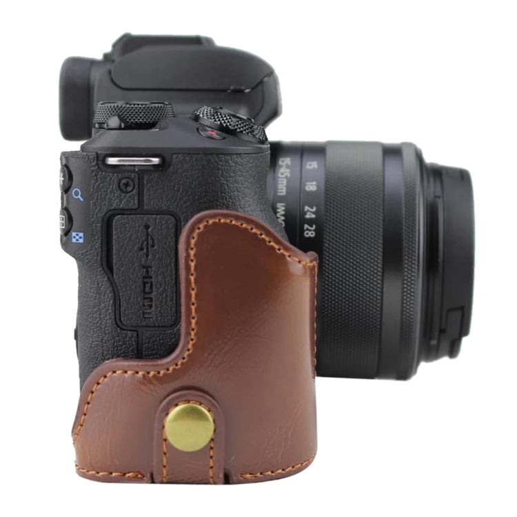 1/4 inch Thread PU Leather Camera Half Case Base for Canon EOS M50 / M50 Mark II (Brown)