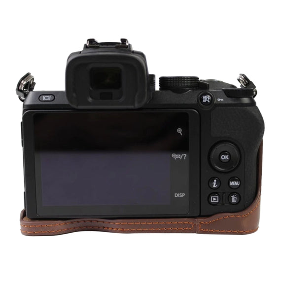 1/4 inch Thread PU Leather Camera Half Case Base for Nikon Z50(Coffee)