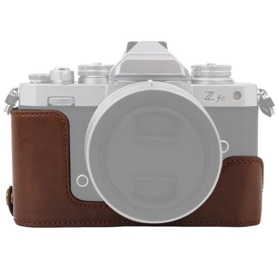 1/4 inch Thread PU Leather Camera Half Case Base for Nikon Z fc (Coffee)