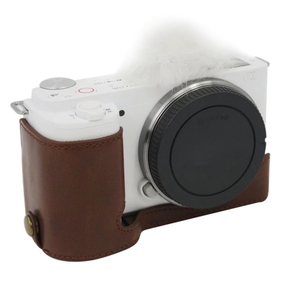 1/4 inch Thread PU Leather Camera Half Case Base for Sony ZV-E10 / ZV-E10L (Brown)