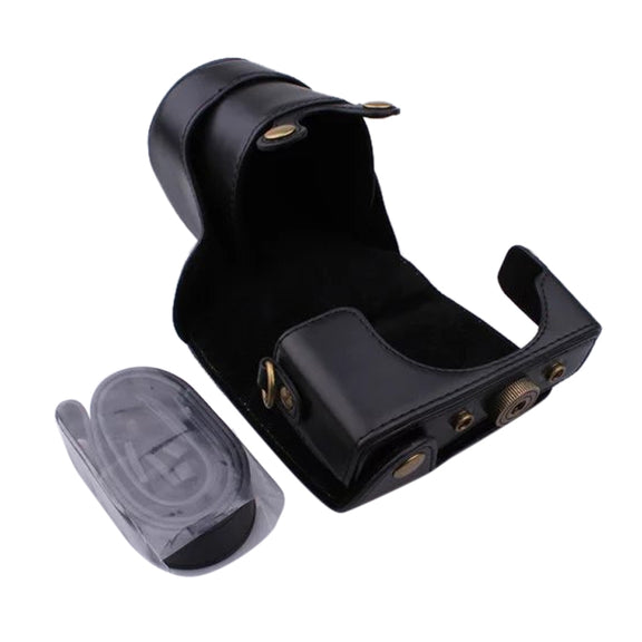 Full Body Camera PU Leather Case Bag with Strap for Canon EOS M200 (15-55mm Lens) (Coffee)
