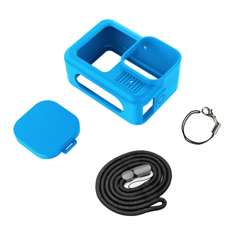 For GoPro HERO13 Black Silicone Protective Case Cover with Wrist Strap & Lens Cover (Blue)