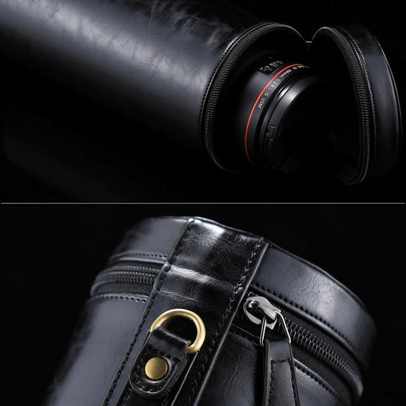 Extra Large Lens Case Zippered PU Leather Pouch Box for DSLR Camera Lens, Size: 24.5*10.5*10.5cm(Black)