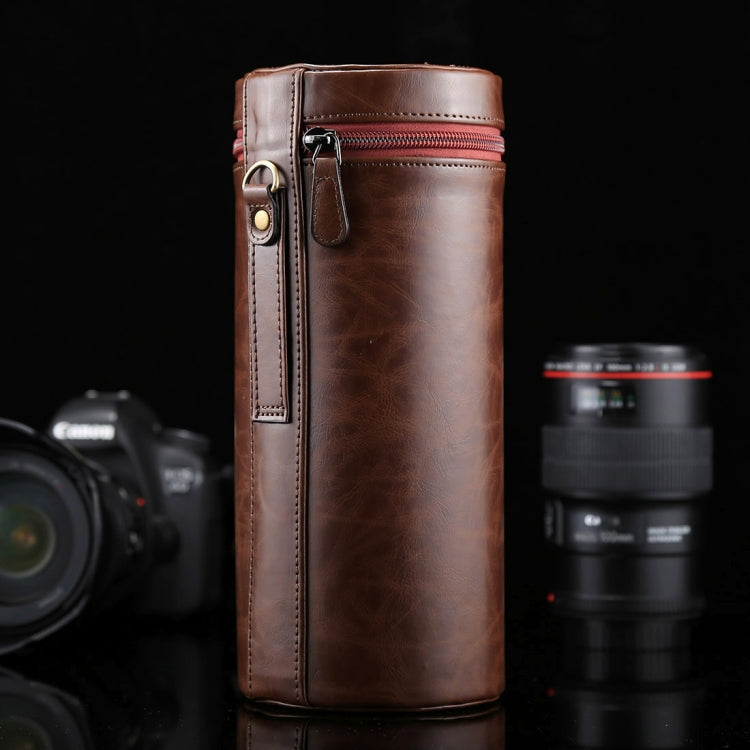 Extra Large Lens Case Zippered PU Leather Pouch Box for DSLR Camera Lens, Size: 24.5*10.5*10.5cm(Coffee) - free shipping - PMC TechLife - Order now!