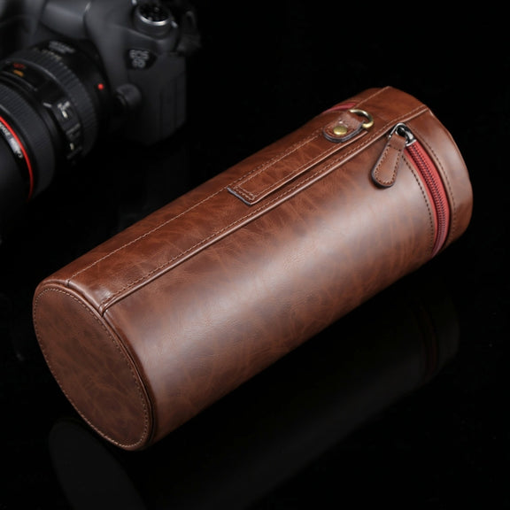 Extra Large Lens Case Zippered PU Leather Pouch Box for DSLR Camera Lens, Size: 24.5*10.5*10.5cm(Coffee)