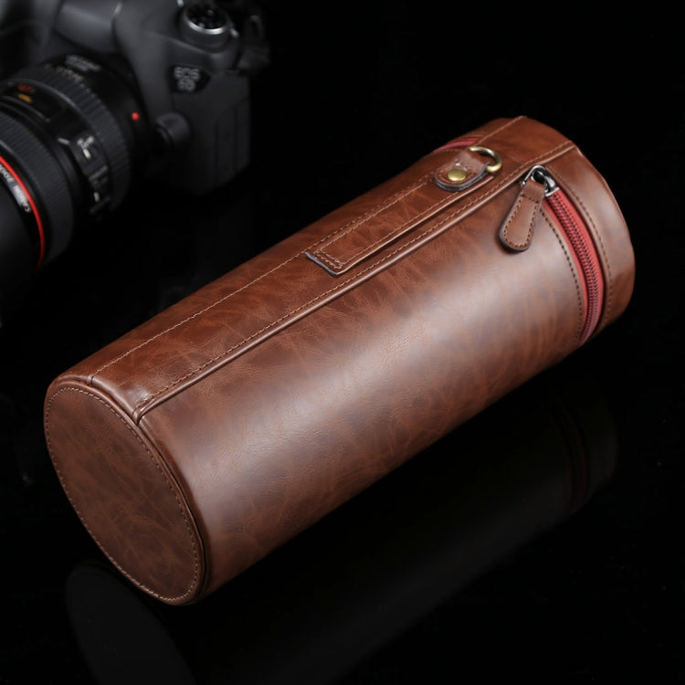 Extra Large Lens Case Zippered PU Leather Pouch Box for DSLR Camera Lens, Size: 24.5*10.5*10.5cm(Coffee)