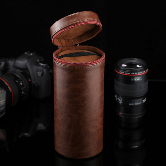 Extra Large Lens Case Zippered PU Leather Pouch Box for DSLR Camera Lens, Size: 24.5*10.5*10.5cm(Coffee)