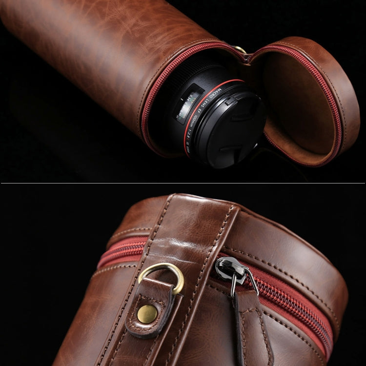 Extra Large Lens Case Zippered PU Leather Pouch Box for DSLR Camera Lens, Size: 24.5*10.5*10.5cm(Coffee)