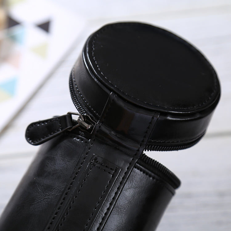 Medium Lens Case Zippered PU Leather Pouch Box for DSLR Camera Lens, Size: 13x9x9cm(Black)