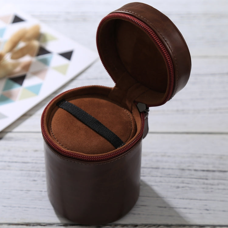 Medium Lens Case Zippered PU Leather Pouch Box for DSLR Camera Lens, Size: 13x9x9cm(Coffee)