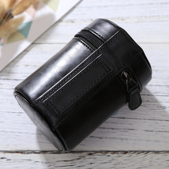 Small Lens Case Zippered PU Leather Pouch Box for DSLR Camera Lens, Size: 11x8x8cm(Black)