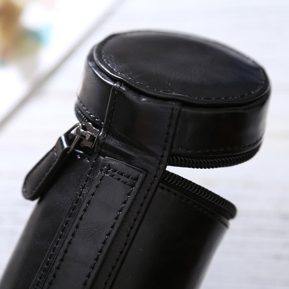 Small Lens Case Zippered PU Leather Pouch Box for DSLR Camera Lens, Size: 11x8x8cm(Black)
