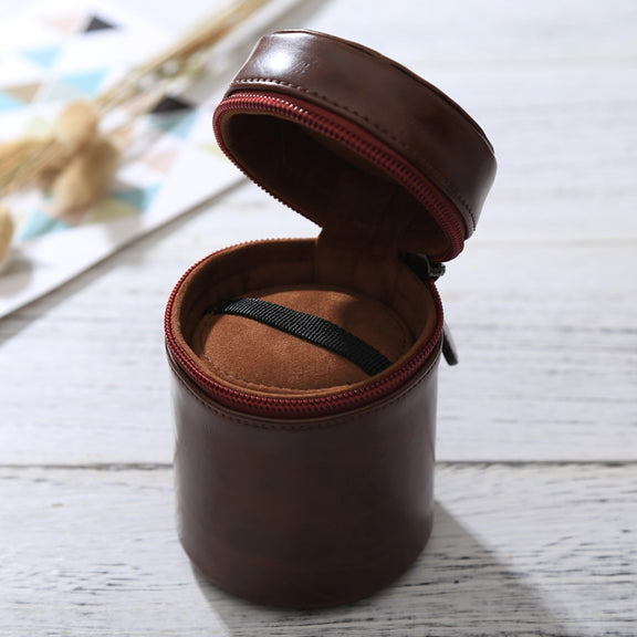 Small Lens Case Zippered PU Leather Pouch Box for DSLR Camera Lens, Size: 11x8x8cm(Coffee)