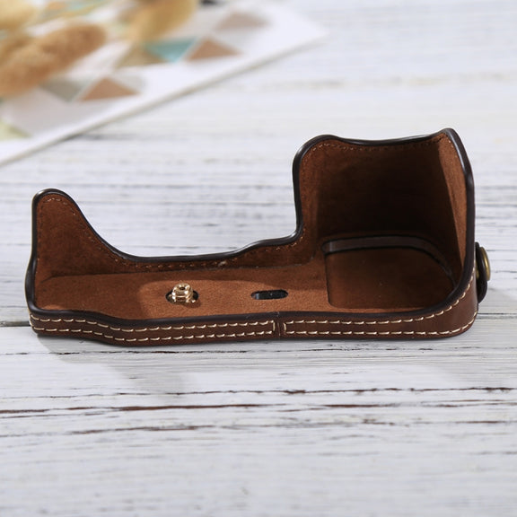 1/4 inch Thread PU Leather Camera Half Case Base for Sony ILCE-6000 / A6000(Coffee)