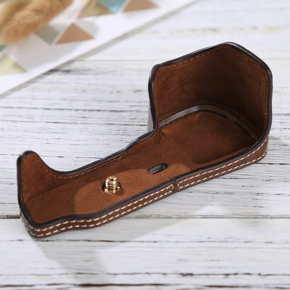1/4 inch Thread PU Leather Camera Half Case Base for Sony ILCE-6000 / A6000(Coffee)