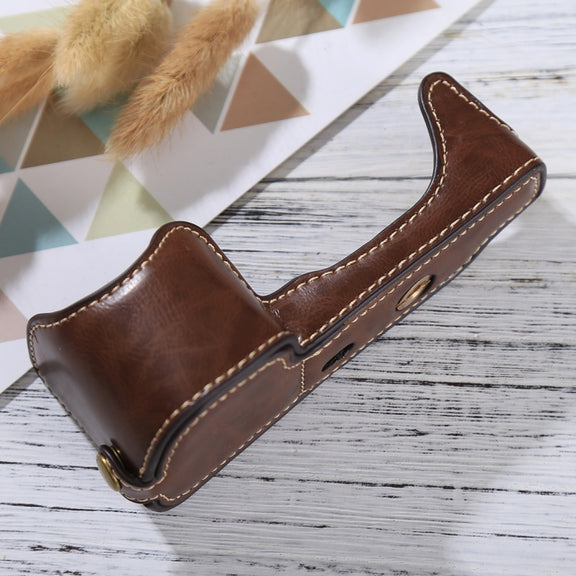 1/4 inch Thread PU Leather Camera Half Case Base for Sony ILCE-6000 / A6000(Coffee)