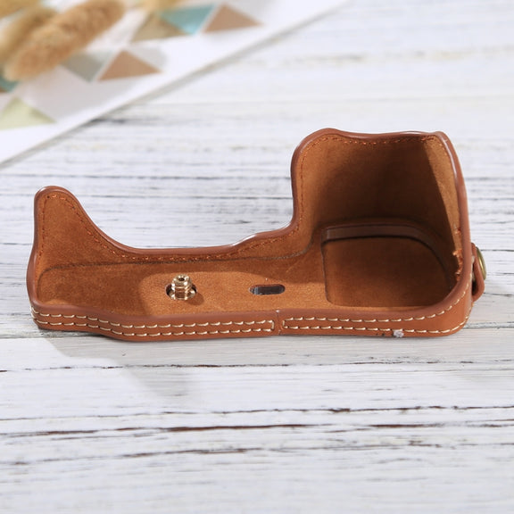 1/4 inch Thread PU Leather Camera Half Case Base for Sony ILCE-6000 / A6000(Brown)
