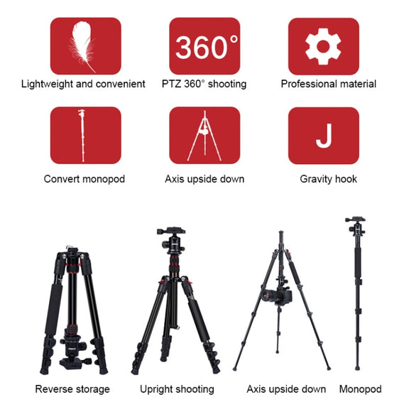 TRIOPO K2508S+B1S Adjustable Portable  Aluminum Alloy Tripod with Ball Head for SLR Camera(Black)