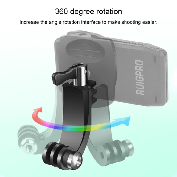 RUIGPRO 360 Degree Rotation J-Type Backpack Rec-Mounts Clip Clamp Mount with Screw for GoPro HERO9 Black / HERO8 Black /HERO7 /6 /5, DJI Osmo Action, Xiaoyi and Other Action Cameras - Mount & Holder by RUIGPRO | Online Shopping South Africa | PMC Jewellery | Buy Now Pay Later Mobicred