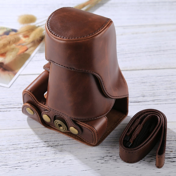 Full Body Camera PU Leather Case Bag with Strap for Canon EOS M6 (18-150mm Lens) (Coffee)