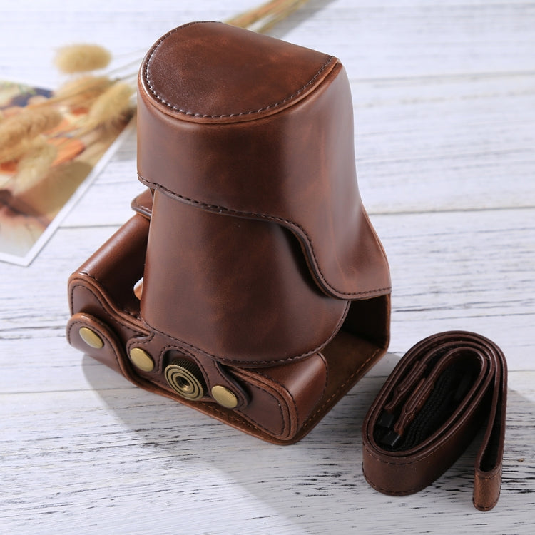 Full Body Camera PU Leather Case Bag with Strap for Canon EOS M6 (18-150mm Lens) (Coffee)