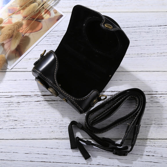 Full Body Camera PU Leather Camera Case Bag with Strap for Canon PowerShot G7 X Mark II (Black)