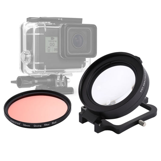 JSR 58mm 16X Macro Lens + Red Diving Lens Filter with Lens Cover + Lens Filter Ring Adapter + String + Cleaning Cloth for GoPro HERO6 /5 Dive Housing - free shipping - PMC Jewellery - Order now!