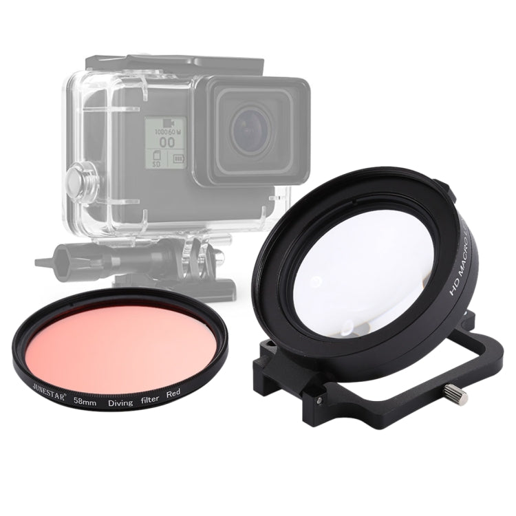JSR 58mm 16X Macro Lens + Red Diving Lens Filter with Lens Cover + Lens Filter Ring Adapter + String + Cleaning Cloth for GoPro HERO6 /5 Dive Housing - free shipping - PMC TechLife - Order now!