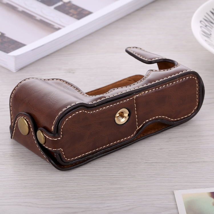 1/4 inch Thread PU Leather Camera Half Case Base for FUJIFILM X-A3 / X-A10(Coffee)