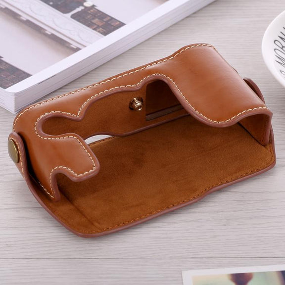 1/4 inch Thread PU Leather Camera Half Case Base for FUJIFILM X-A3 / X-A10(Brown)