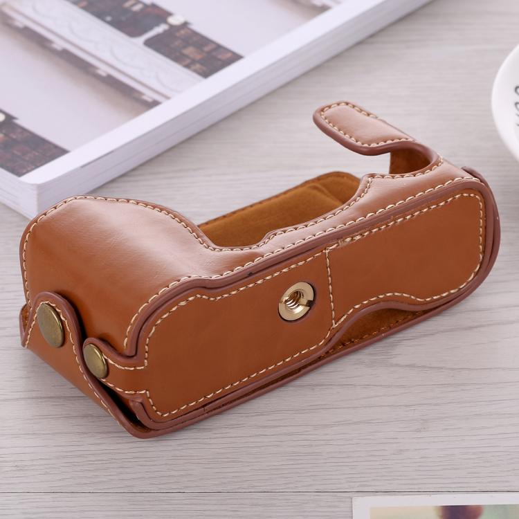 1/4 inch Thread PU Leather Camera Half Case Base for FUJIFILM X-A3 / X-A10(Brown) - free shipping - PMC TechLife - Order now!