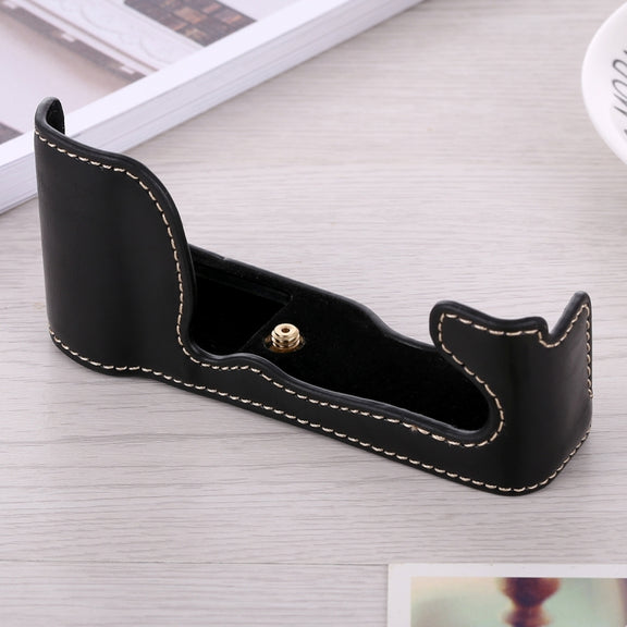 1/4 inch Thread PU Leather Camera Half Case Base for FUJIFILM X-A5 / X-A20(Black)