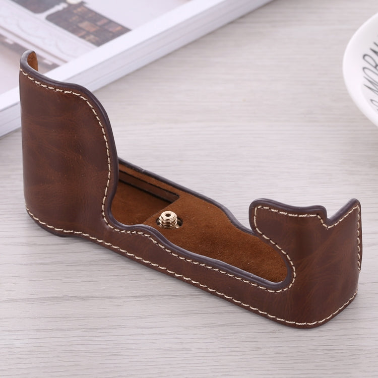 1/4 inch Thread PU Leather Camera Half Case Base for FUJIFILM X-A5 / X-A20(Coffee)