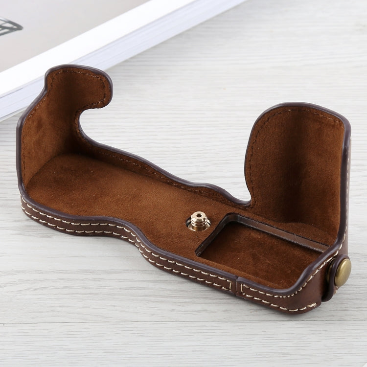 1/4 inch Thread PU Leather Camera Half Case Base for FUJIFILM X-A5 / X-A20(Coffee)