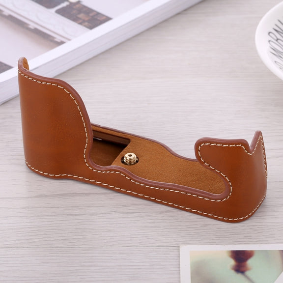 1/4 inch Thread PU Leather Camera Half Case Base for FUJIFILM X-A5 / X-A20(Brown)