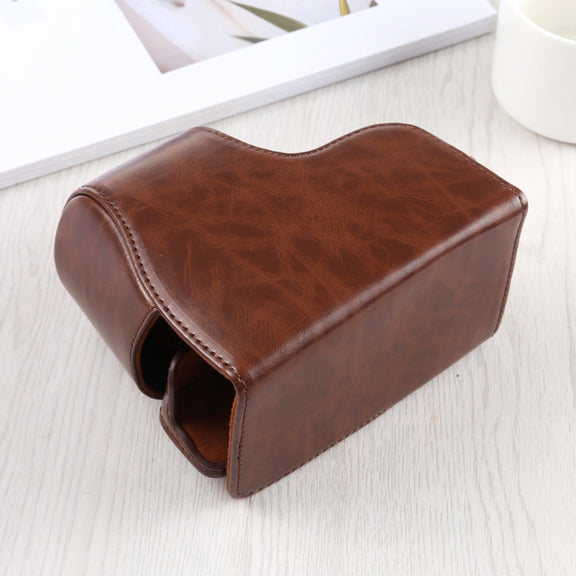 Full Body Camera PU Leather Case Bag with Strap for Sony A6400 / ILCE-A6400 (Coffee)