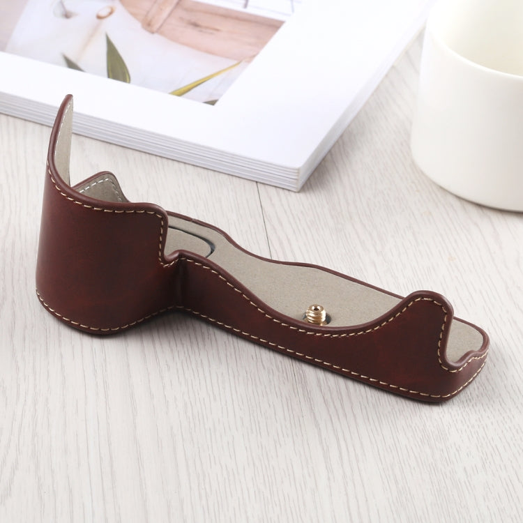 1/4 inch Thread PU Leather Camera Half Case Base for Canon EOS R (Coffee)
