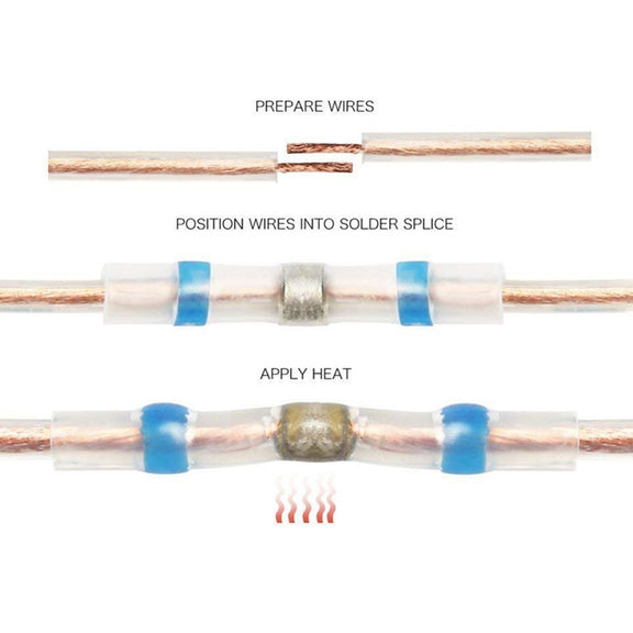100 PCS AWG16-14 1.5-2.5mm Seal Heat Shrink Butt Wire Connectors Blue Terminals Solder Sleeve(Blue)