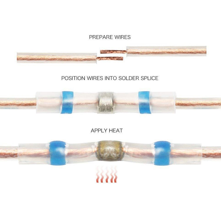 100 PCS AWG16-14 1.5-2.5mm Seal Heat Shrink Butt Wire Connectors Blue Terminals Solder Sleeve(Blue)