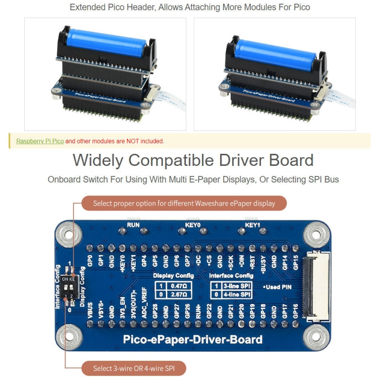 Waveshare 2.13 inch 212 x 104 Pixel Black / White Flexible E-Paper E-Ink Display Module for Raspberry Pi Pico, SPI Interface - free shipping - PMC Jewellery - Order now!