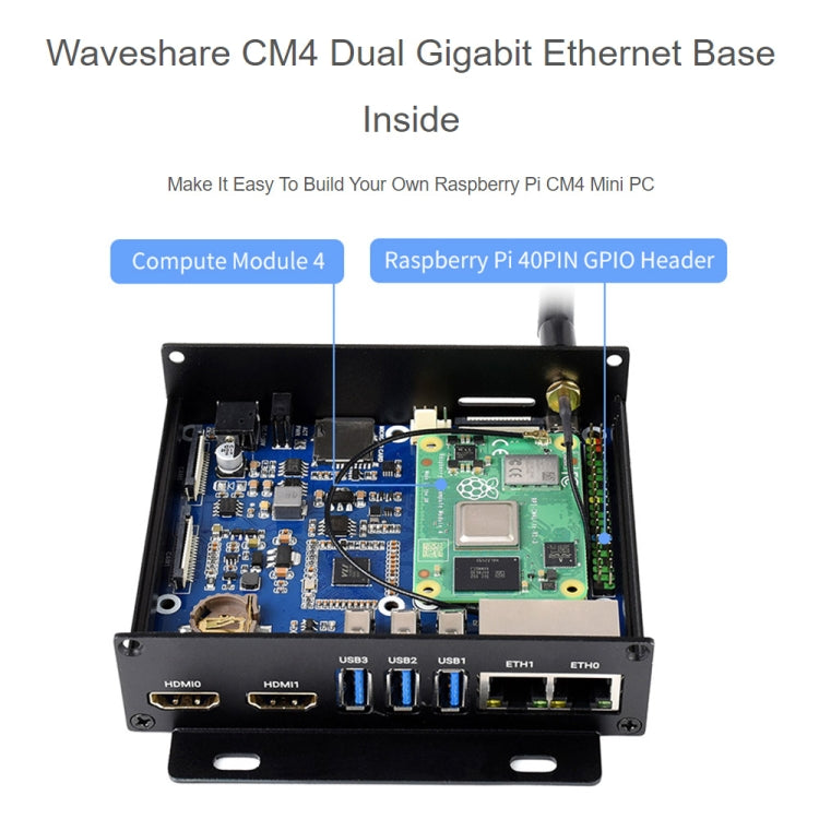 Waveshare Dual Gigabit Ethernet Mini-Computer with Metal Case & Cooling Fan for Raspberry Pi CM4(EU Plug) - free shipping - PMC Jewellery - Order now!