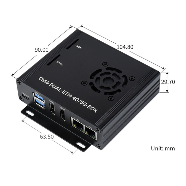 Waveshare Dual Gigabit Ethernet 5G/4G Computer Box with Cooling Fan for Raspberry Pi CM4(EU Plug) - free shipping - PMC TechLife - Order now!