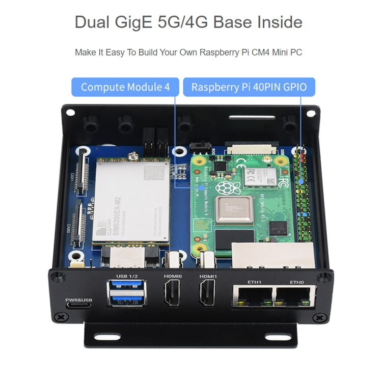 Waveshare Dual Gigabit Ethernet 5G/4G Computer Box with Cooling Fan for Raspberry Pi CM4(EU Plug) - free shipping - PMC TechLife - Order now!
