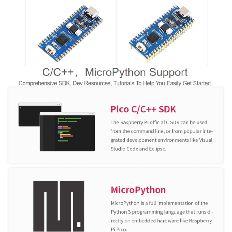 Waveshare RP2040-Plus Pico-like MCU Board Based on Raspberry Pi MCU RP2040, with Pinheader - Modules Expansions Accessories by WAVESHARE | Online Shopping South Africa | PMC TechLife | Buy Now Pay Later Mobicred