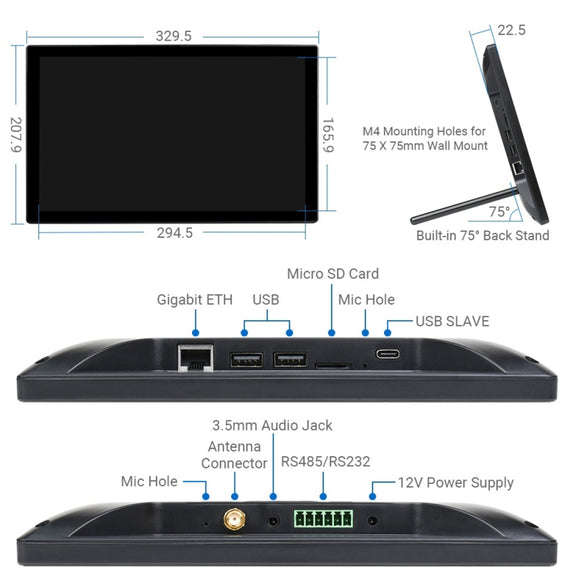 WAVESHARE Mini-Computer Powered by Raspberry Pi CM4 Touch Screen(US Plug)