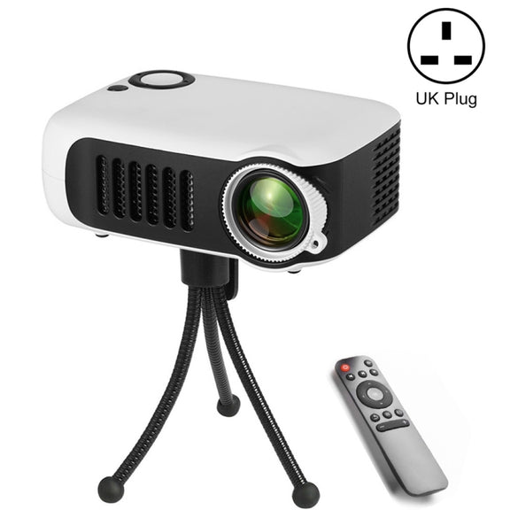 A2000 Portable Projector 800 Lumen LCD Home Theater Video Projector, Support 1080P, UK Plug (White)