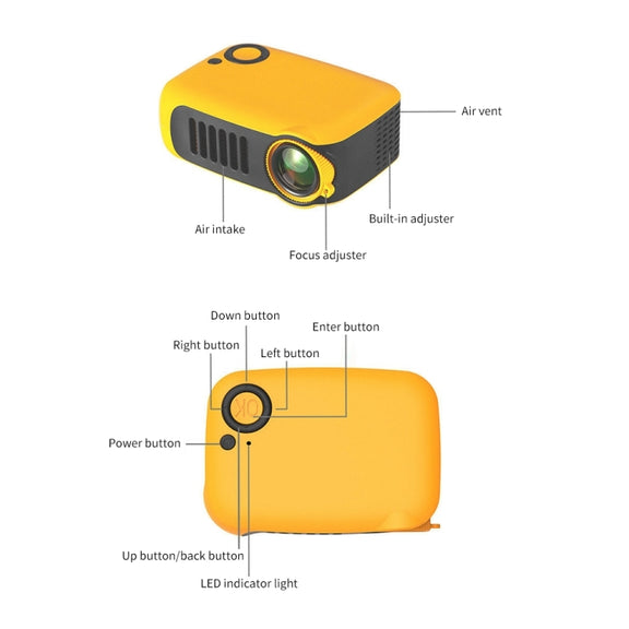A2000 Portable Projector 800 Lumen LCD Home Theater Video Projector, Support 1080P, UK Plug (White)