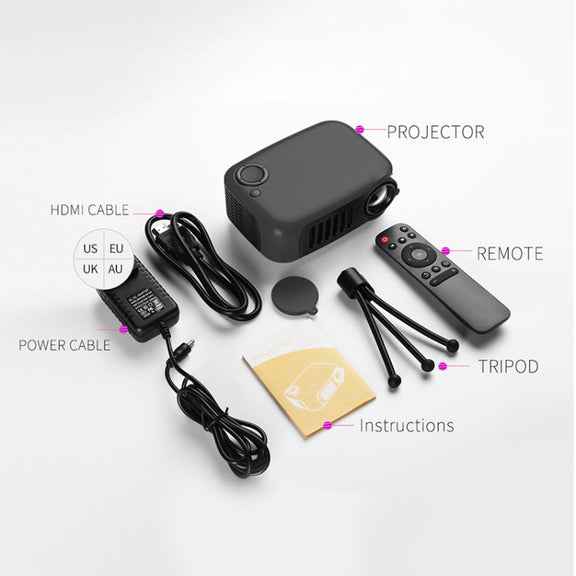 A2000 1080P Mini Portable Smart Projector Children Projector, US Plug(Yellow)