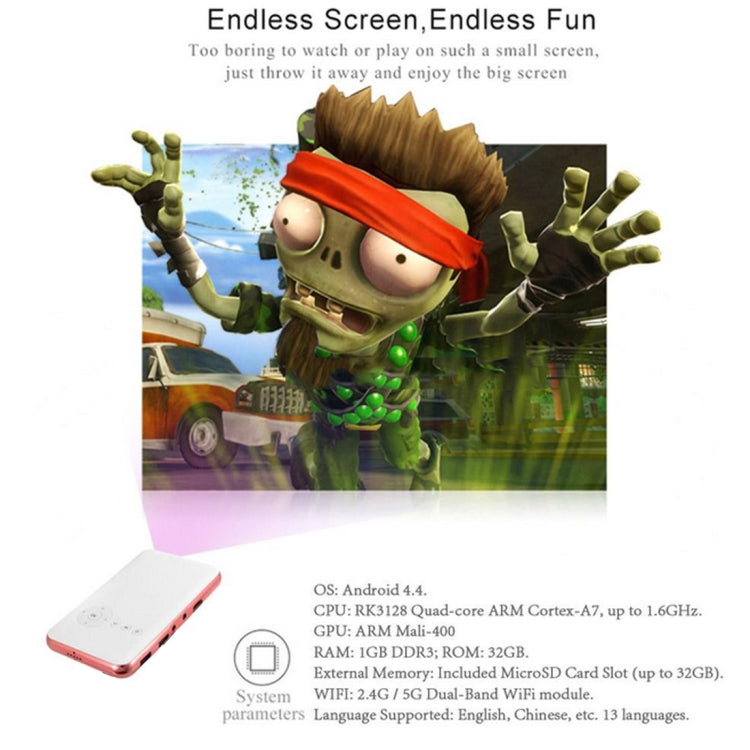 Wejoy DL-S6+ 1000 Lumens 854x480 Smart Mini Projector, RK3128 CPU, 1GB+32GB, Android 4.4, Bluetooth, WiFi, HDMI(Rose Gold) - free shipping - PMC Jewellery - Order now!